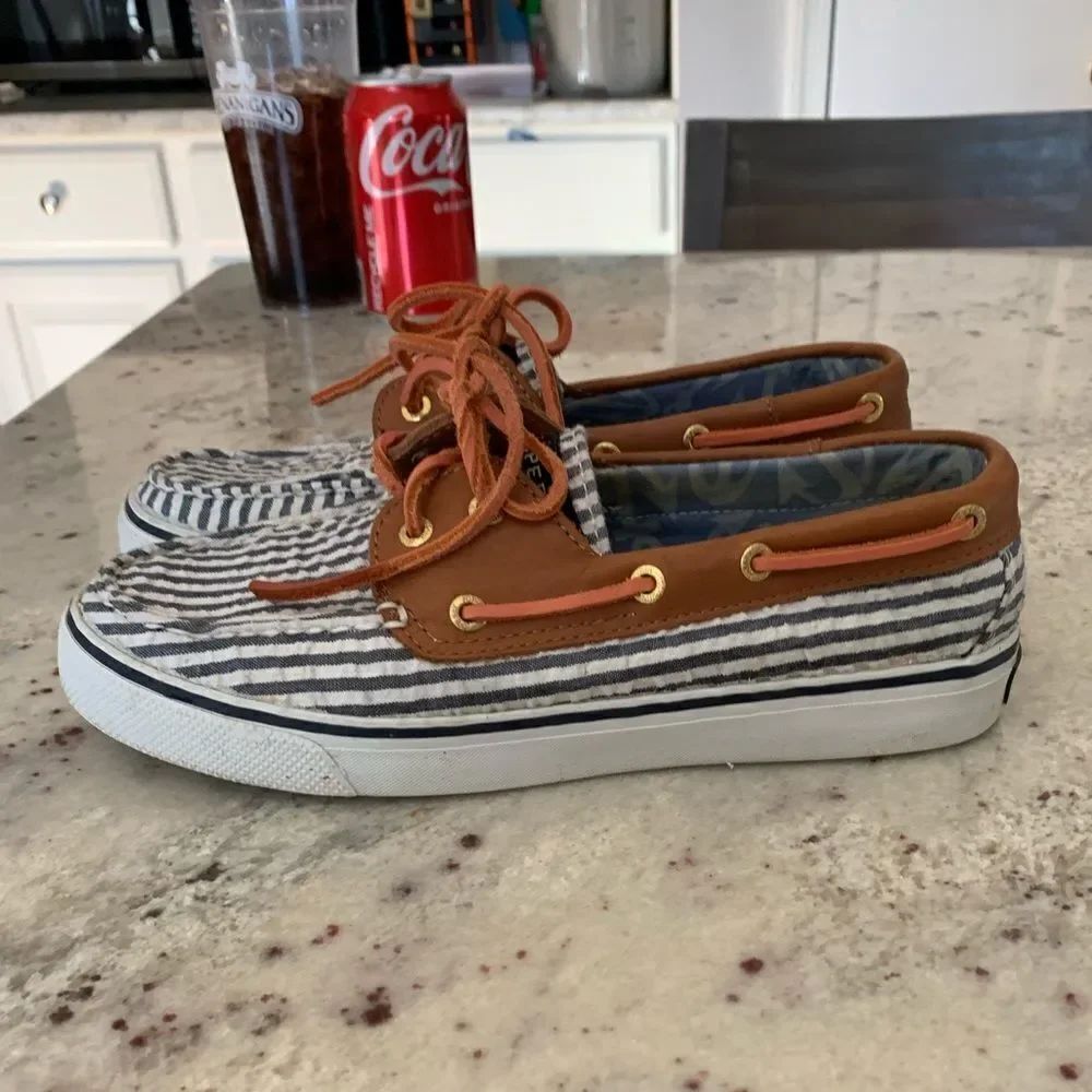Sperry Top-Sider Seersucker & Leather Boat Shoe sz 6